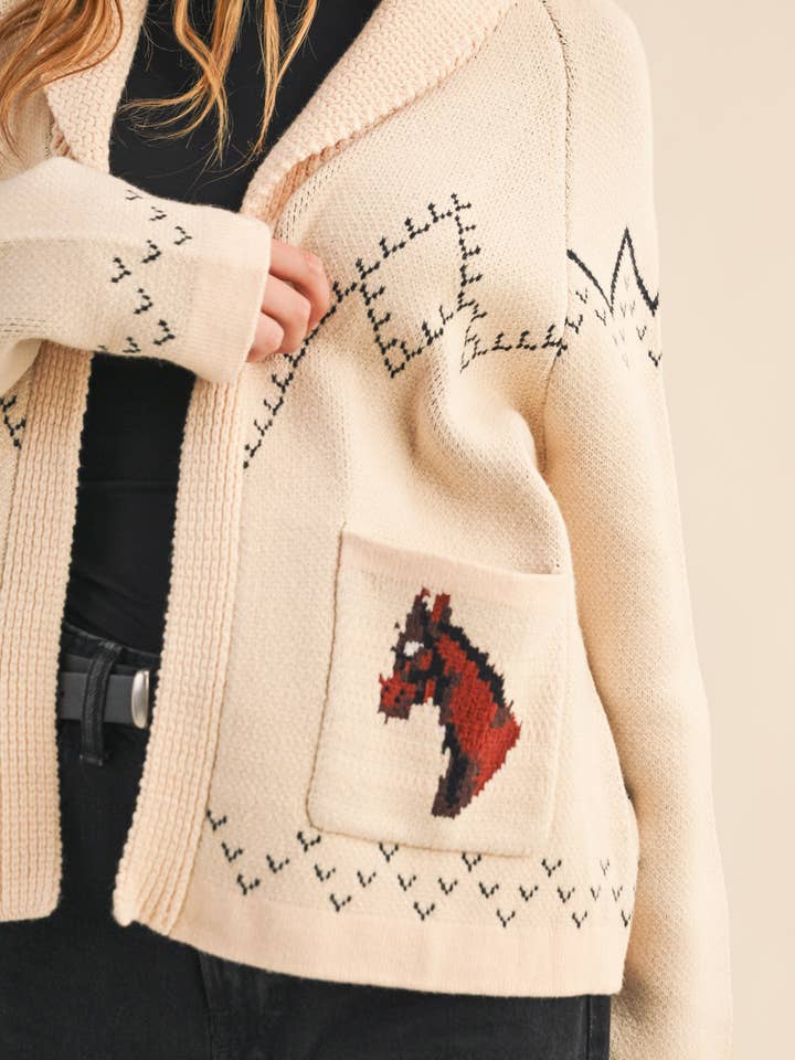 &MERCI - Wholesale Cardigan - Women's - HORSE KNIT SWEATER CARDIGAN MSW108076