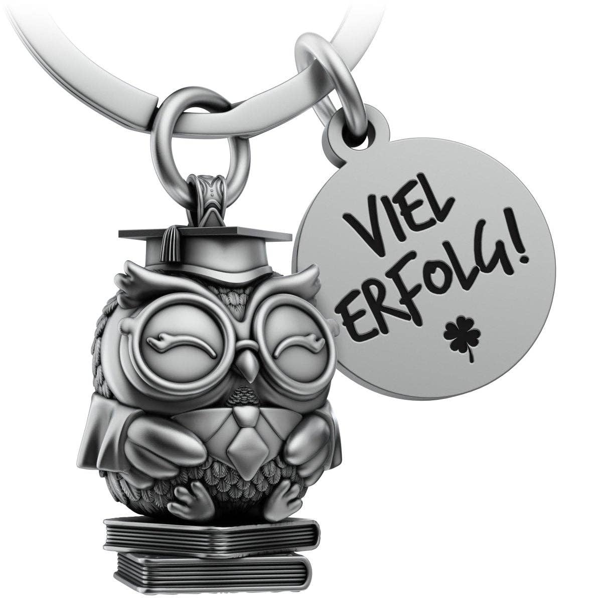FABACH – Die Schlüsselanhänger-Schmiede - Wholesale Keychain - Unisex - Good luck keychain with owl and engraving "Good luck" - Good luck charm for graduation - Good luck exam0
