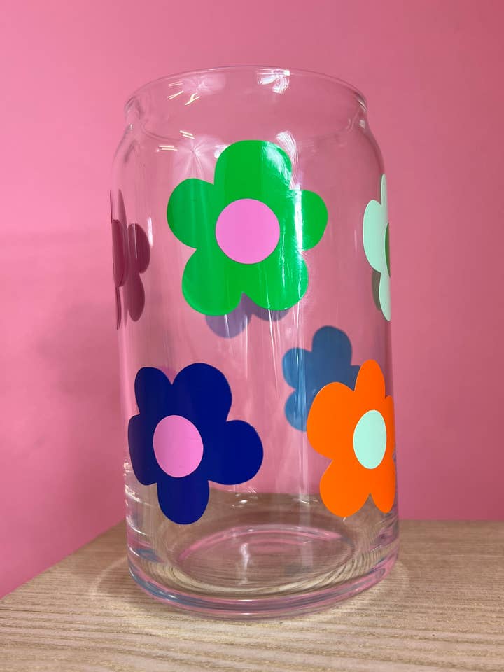 Retro Flowers Multicolor Beer Can Glass | Libbey Glass for wholesale by Very That
