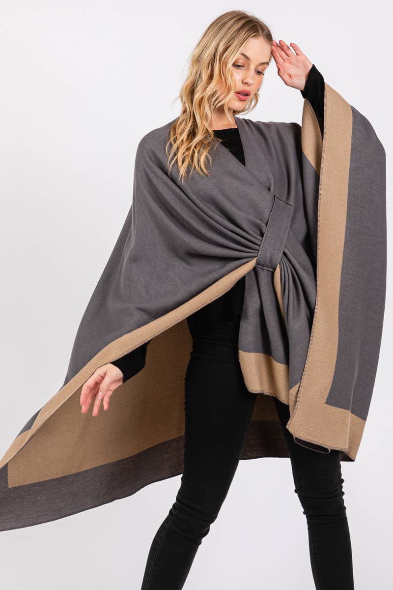 Collections by Fame Accessories - Wholesale Poncho - Dames - Tweekleurige omslagdoek Ruana2