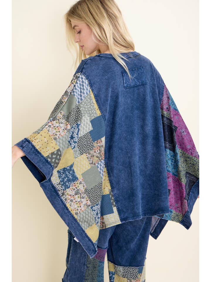 J.Her - Wholesale Poncho - Women's - Mineral Washed Boho Patch Poncho top HT6651 14