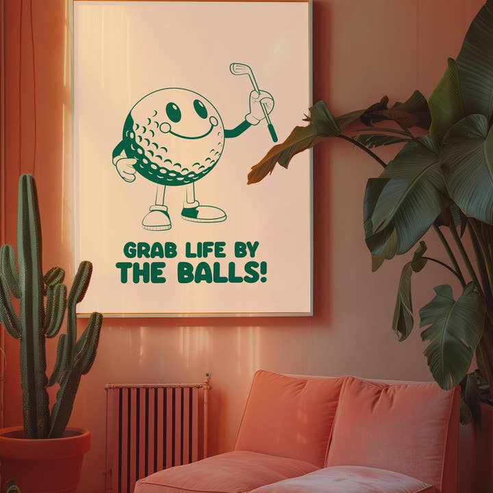 Hound & Fox Print Co – wholesale Art print – Playful Retro Golf Ball Mascot Art Print4