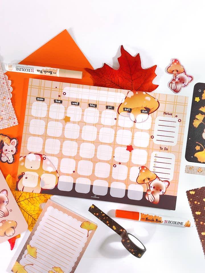 Bloc de notas mensual de planificación de brownie de champiñones para venta al por mayor de BunnieBuns Studios