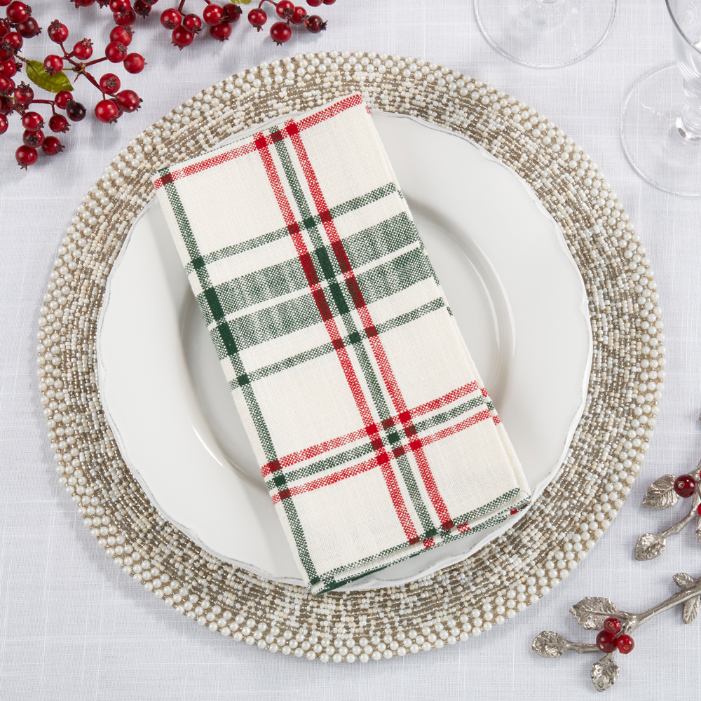Fennco Styles - Wholesale Dinner & Cloth Napkin - White and Green Plaid Cotton Cloth Napkin – 20" x 20"0