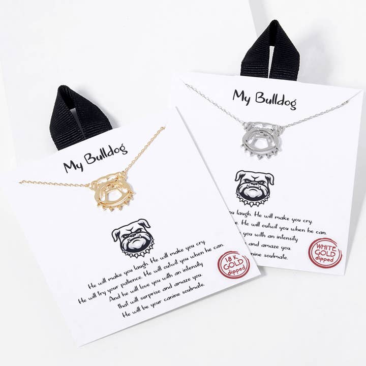 Fashion City - Wholesale Pendant/Charm Necklace - Gold-Dipped Bulldog Face Pendant Necklace
