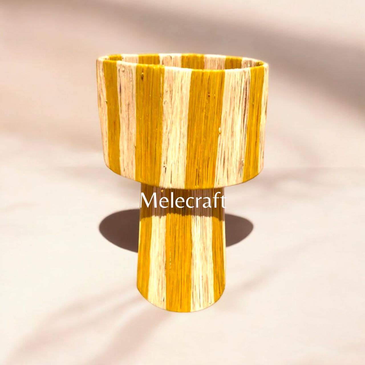 Melecraft - Wholesale Lamp Shade - Artisan-Crafted Yellow Striped Raffia Table Lamp Shade0