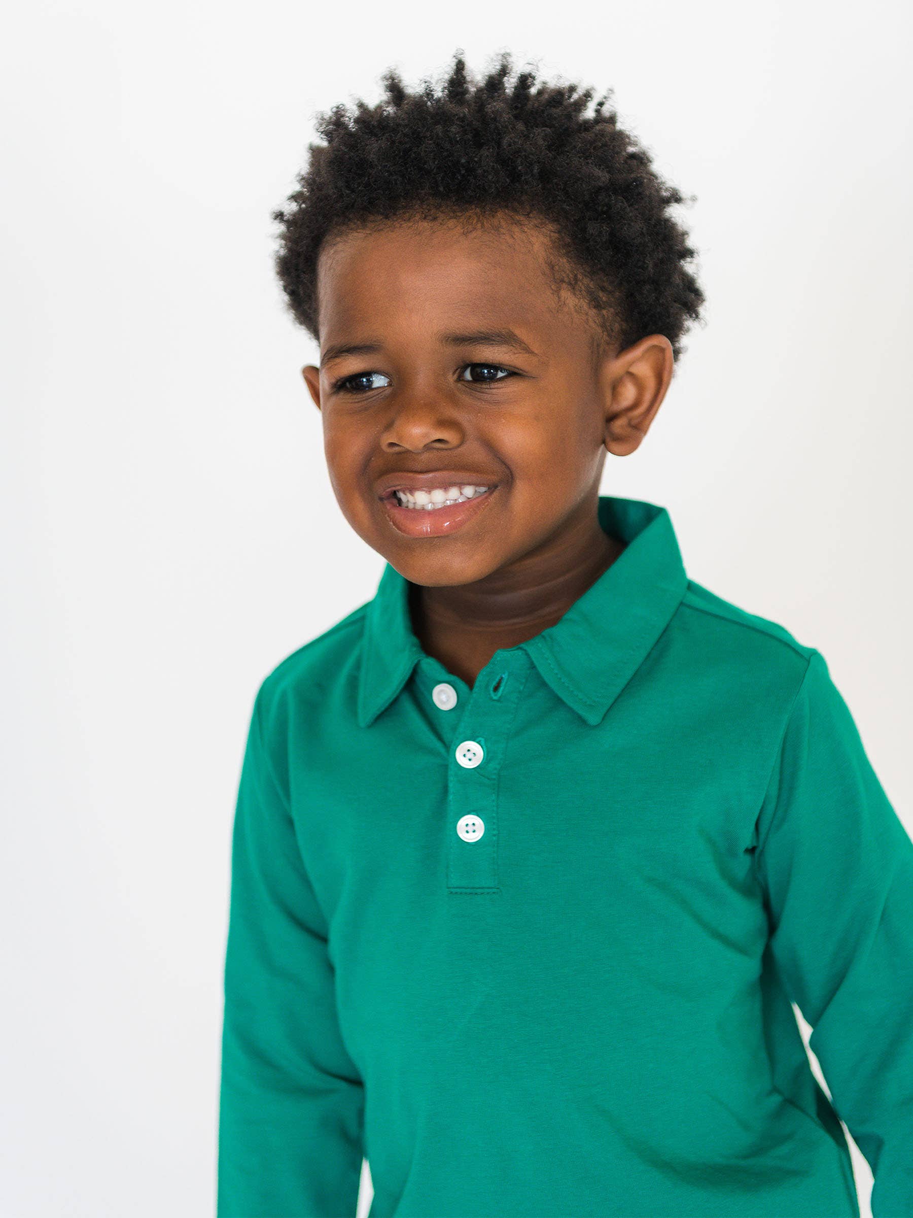 Boys Emerald Green Knit Long Sleeve Polo Shirt for wholesale on Faire0
