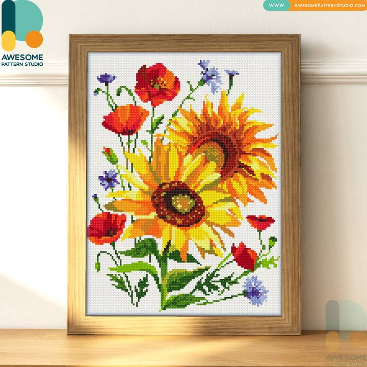 DS978-120x162 Sunflower Papaver, kit de peinture au diamant pour la vente par Awesome Pattern Studio