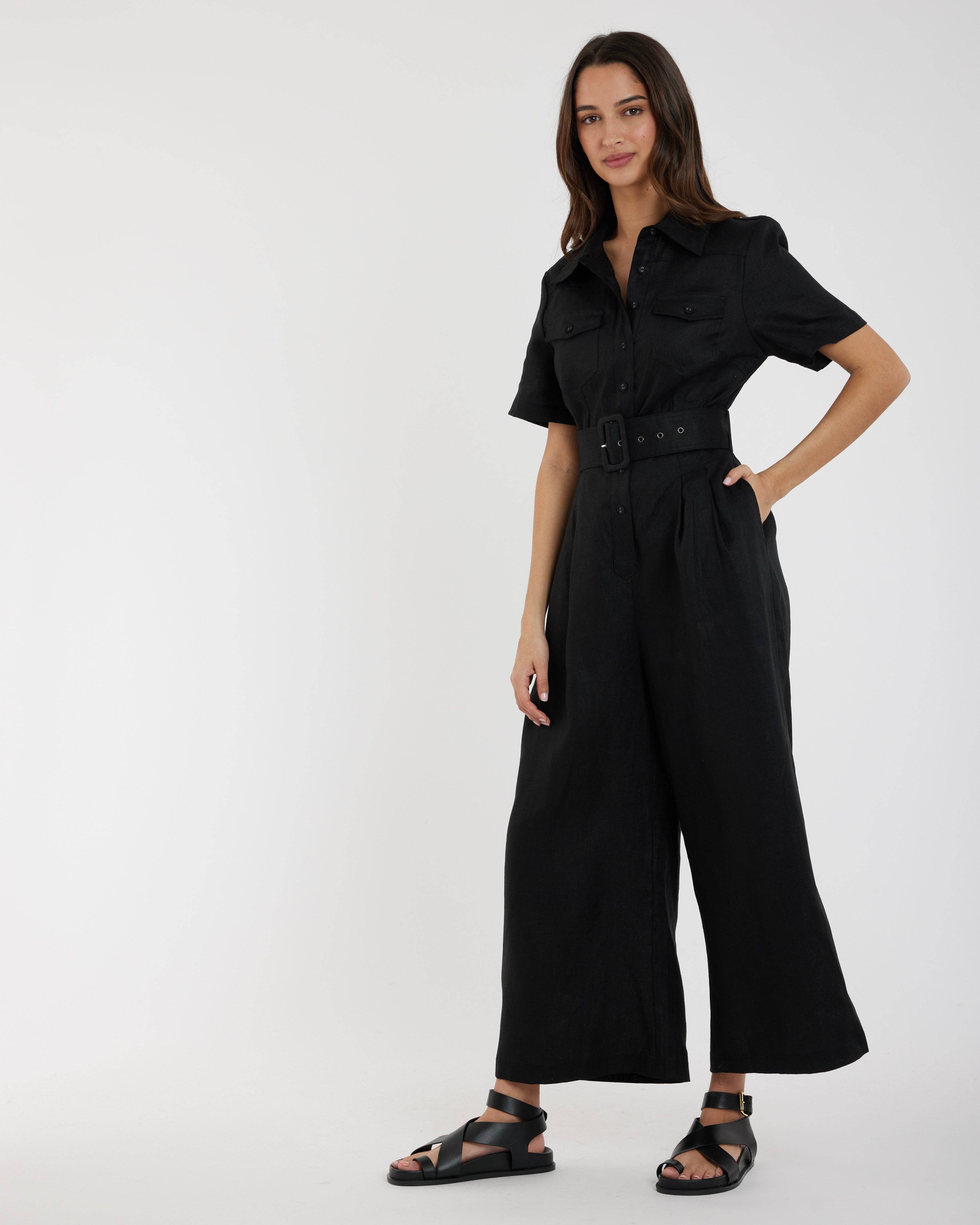 Portsea Linen Jumpsuit - Black for wholesale on Faire3