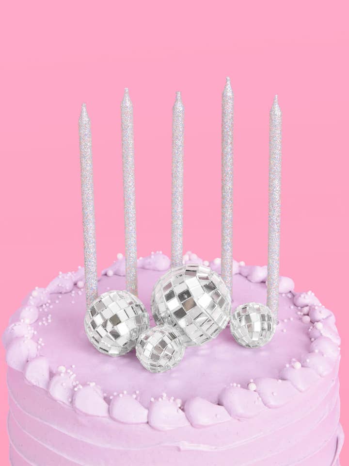 Décoration de gâteau Disco + Irisée - Bougies + Boules Disco pour la vente par xo, Fetti