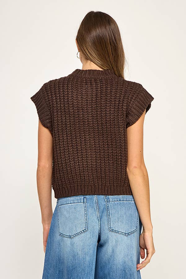 Miss Love - Wholesale Sweater Vest - Women's - CHUNKY KNIT BUTTON-FRONT VEST TOP6