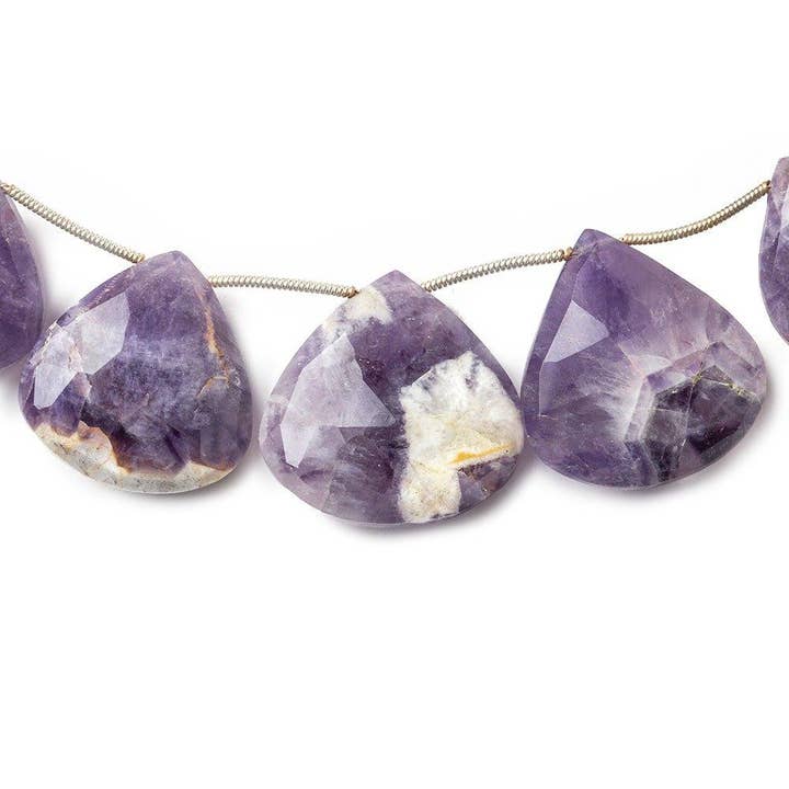 16x16-25x25mm Cape Amethyst faceted heart briolettes 9 inch 11 pieces for wholesale by The Bead Traders