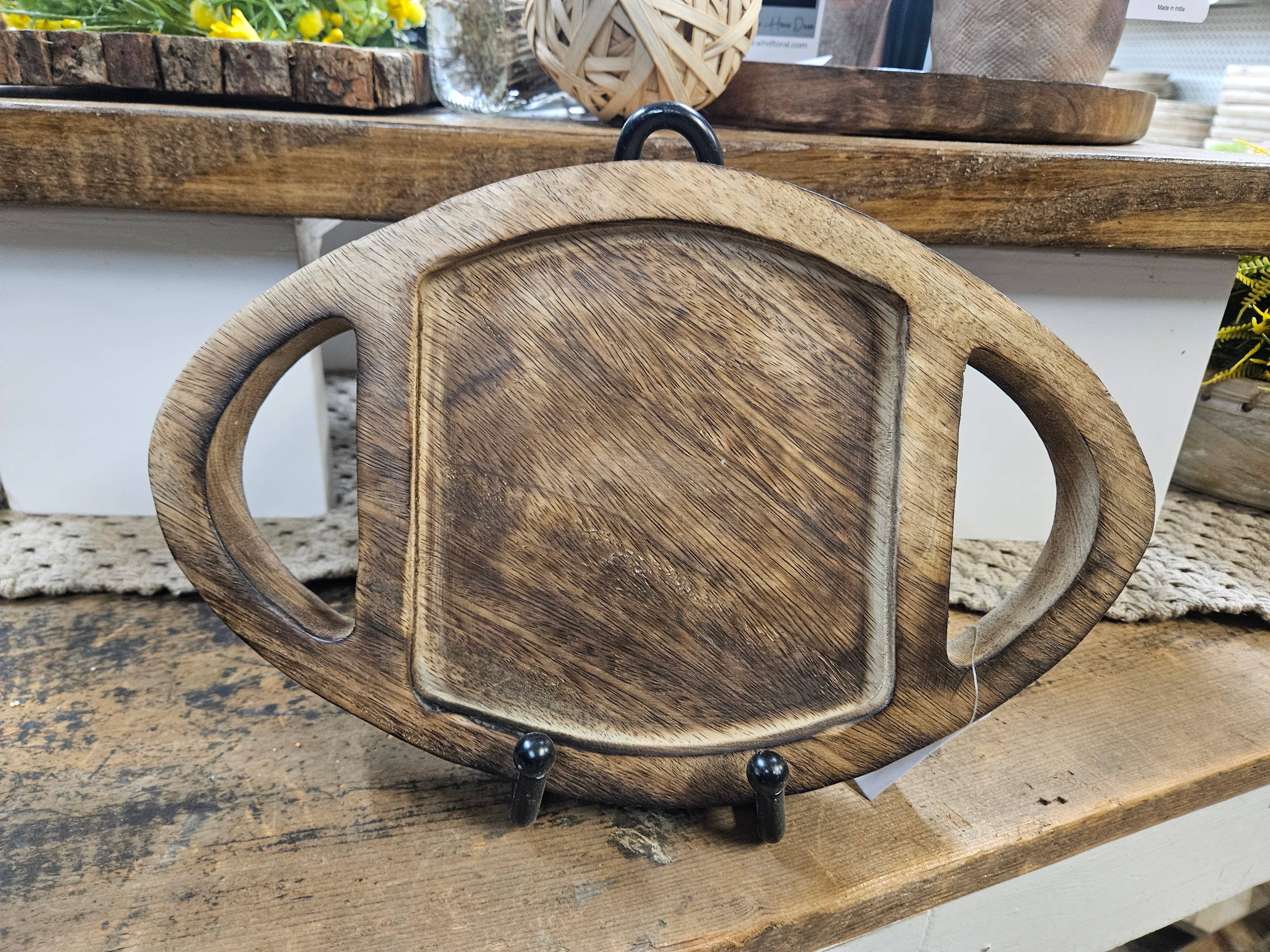 Wholesale Home Decor - Wholesale Decorative Plate/Dish/Bowl - Dark Wood Football Tray 12x8x1in0