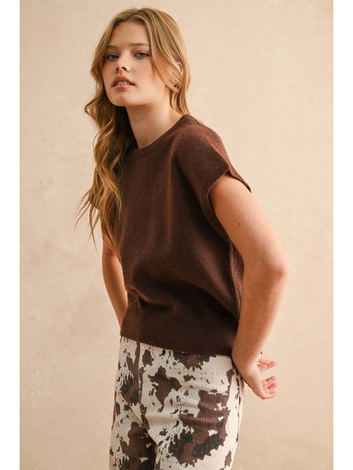 MIOU MUSE - Wholesale Knit Top - Women's - T4083 LOOSE FIT SHORT SLEEVE SWEATER TOP6