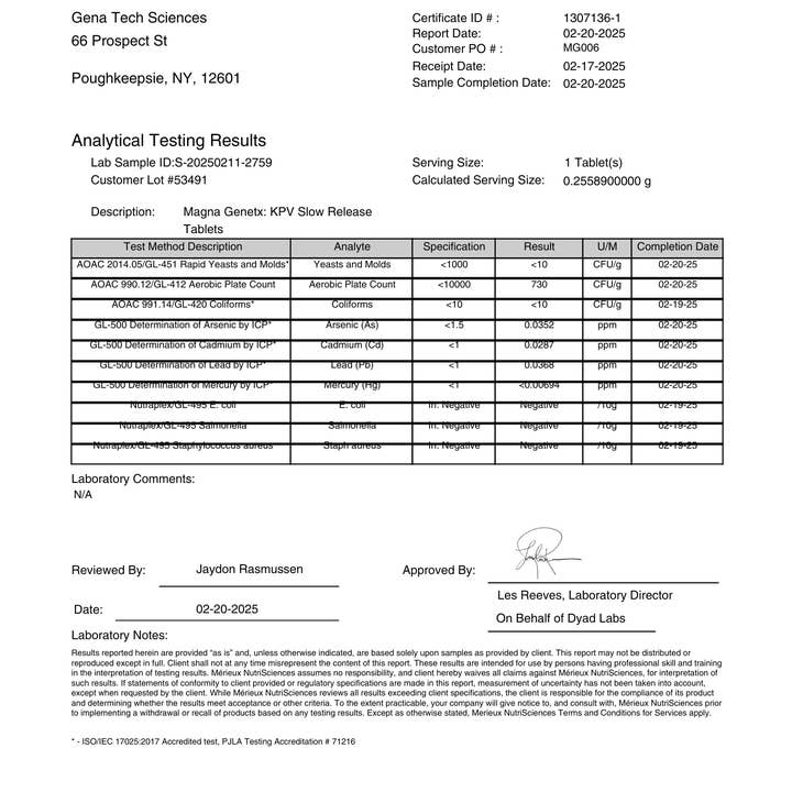 Magna GenetX – wholesale Oral supplement/vitamin – KPV Peptide - Slow Release Tablets - 60 Count3