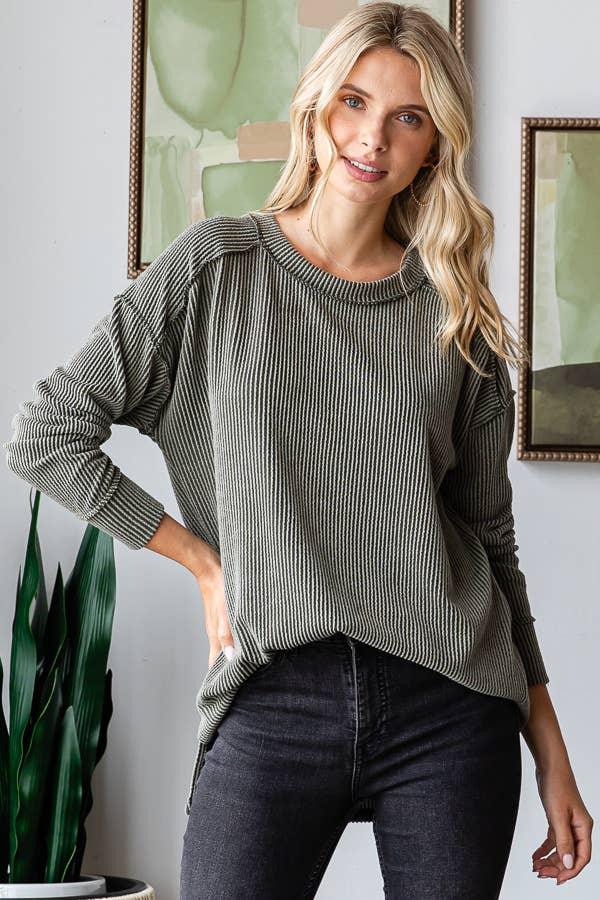 7th Ray - Wholesale Tunic - Women's - Women's Textured Rib Knit Top with Split Sides T56403