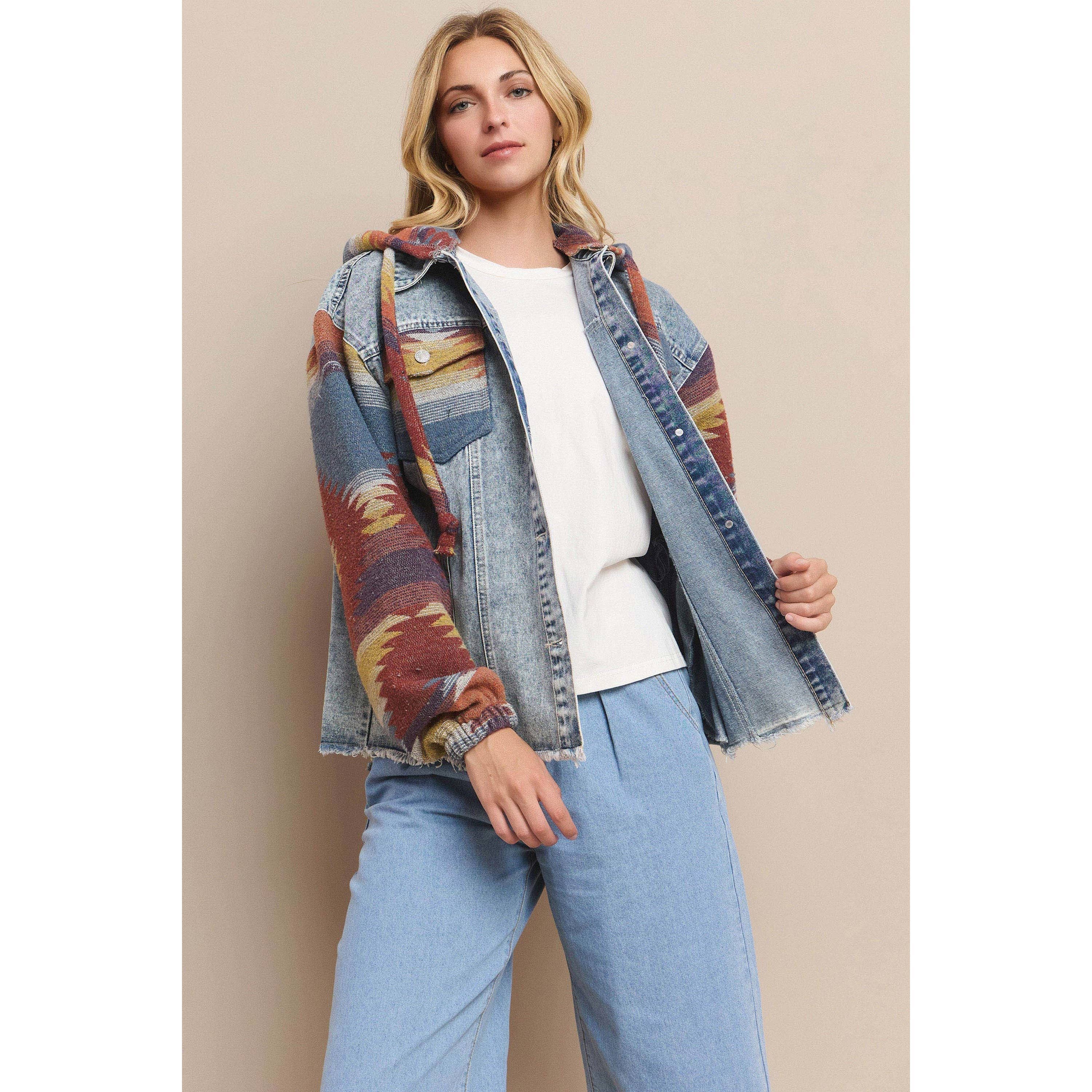 Mapcie – wholesale Shirt Jacket/Shacket - Women’s – WASHED AZTEC DENIM SHACKET WITH POCKET8