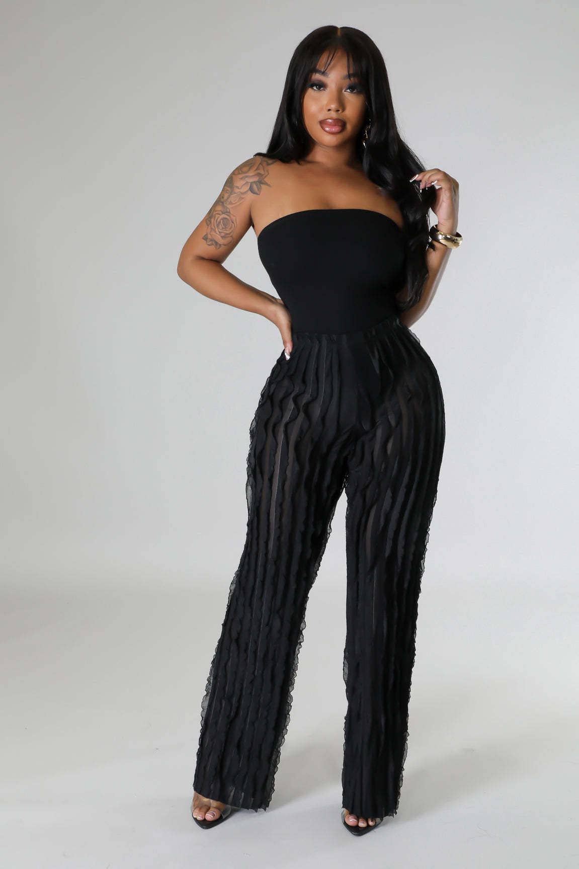 MB Fashion Wholesale - Wholesale Pants - Women's - MB FASHION High-Waisted Ruffle Wide-Leg Pants 1873LY7