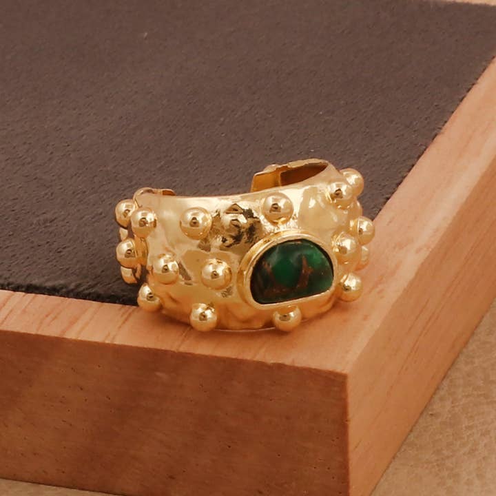 Vergulde Rawa Met Groene Mohave Edelsteen Sieraden Ringen voor wholesale door El Joyero