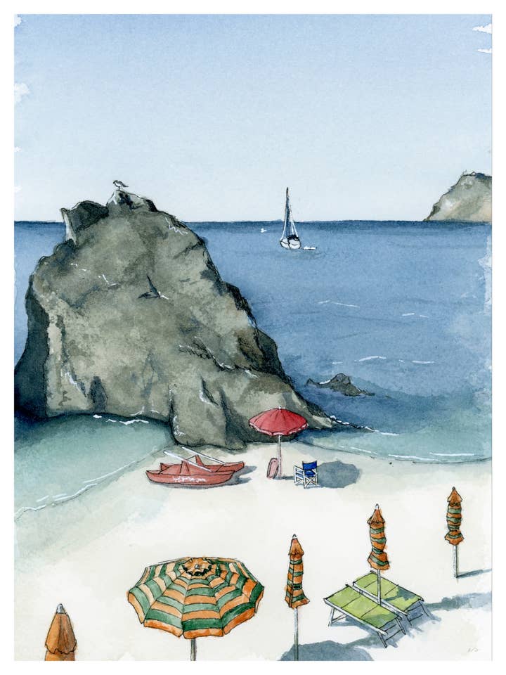 Stampa d'Arte delle Cinque Terre – Vista di Monterosso al Mare, Italia per la vendita all'ingrosso da parte di Art by Emma Lian