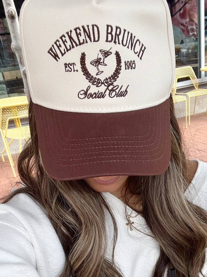 Weekend Brunch Club - Brown Vintage Trucker Hat for wholesale by KENZKUSTOMZ