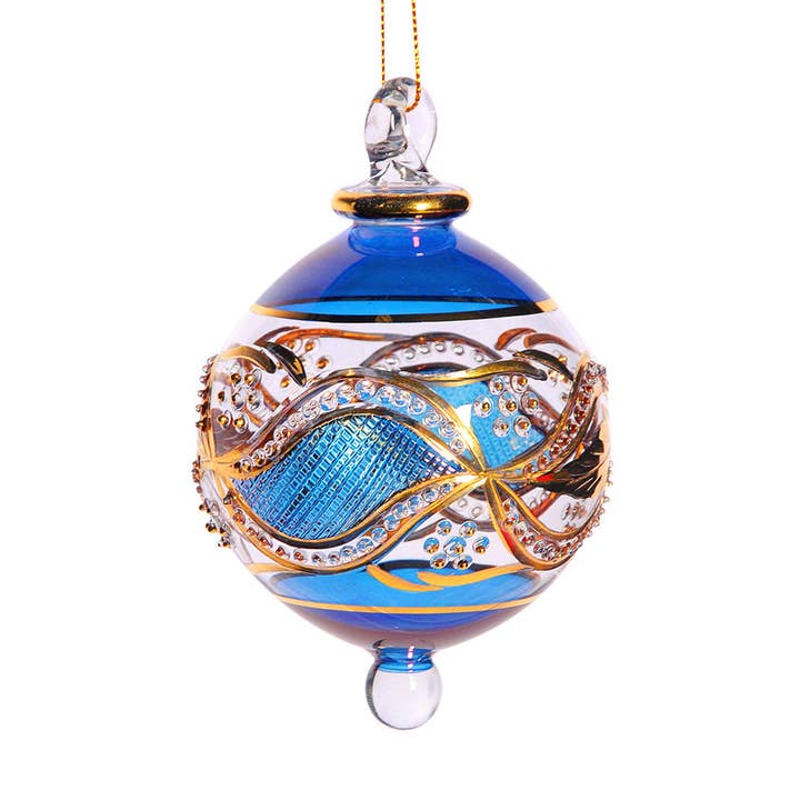 Den åttonde guldpläterade prydnaden blå för wholesale av Unique Glass Ornaments