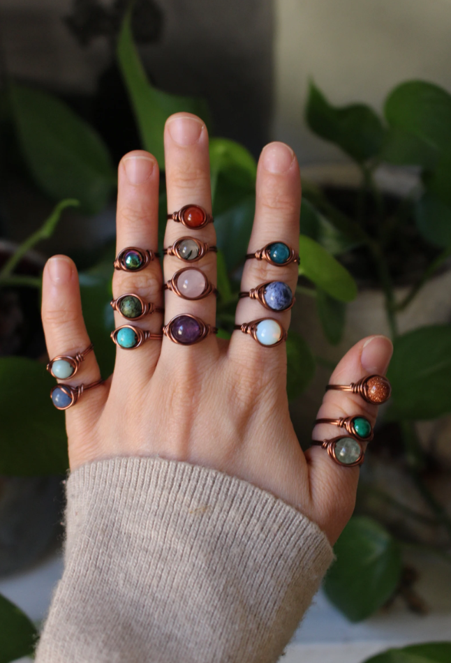 Gratefully Dreaming - Wholesale Cocktail/Statement Ring - Antique Copper Wire Wrapped Gemstone Rings 0