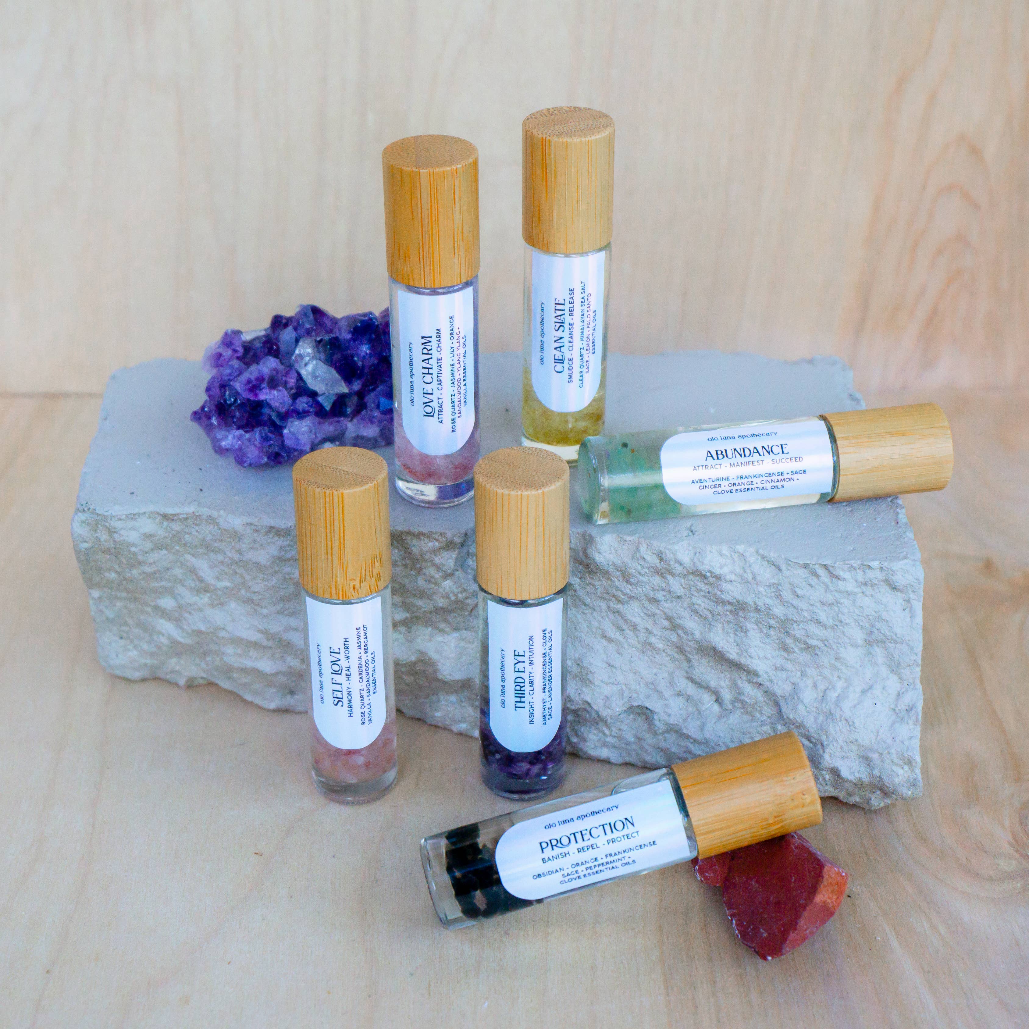 Ojo Luna Apothecary - Wholesale Essential Oil Roll-On - Crystal Infused Roller Oil12