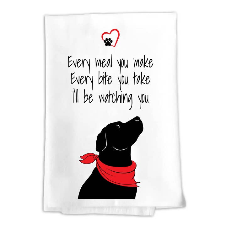 Watching You Puppy Meal Food Pet Dog Cotton Tea Towel Gift for wholesale by Classy Art Designs, LLC