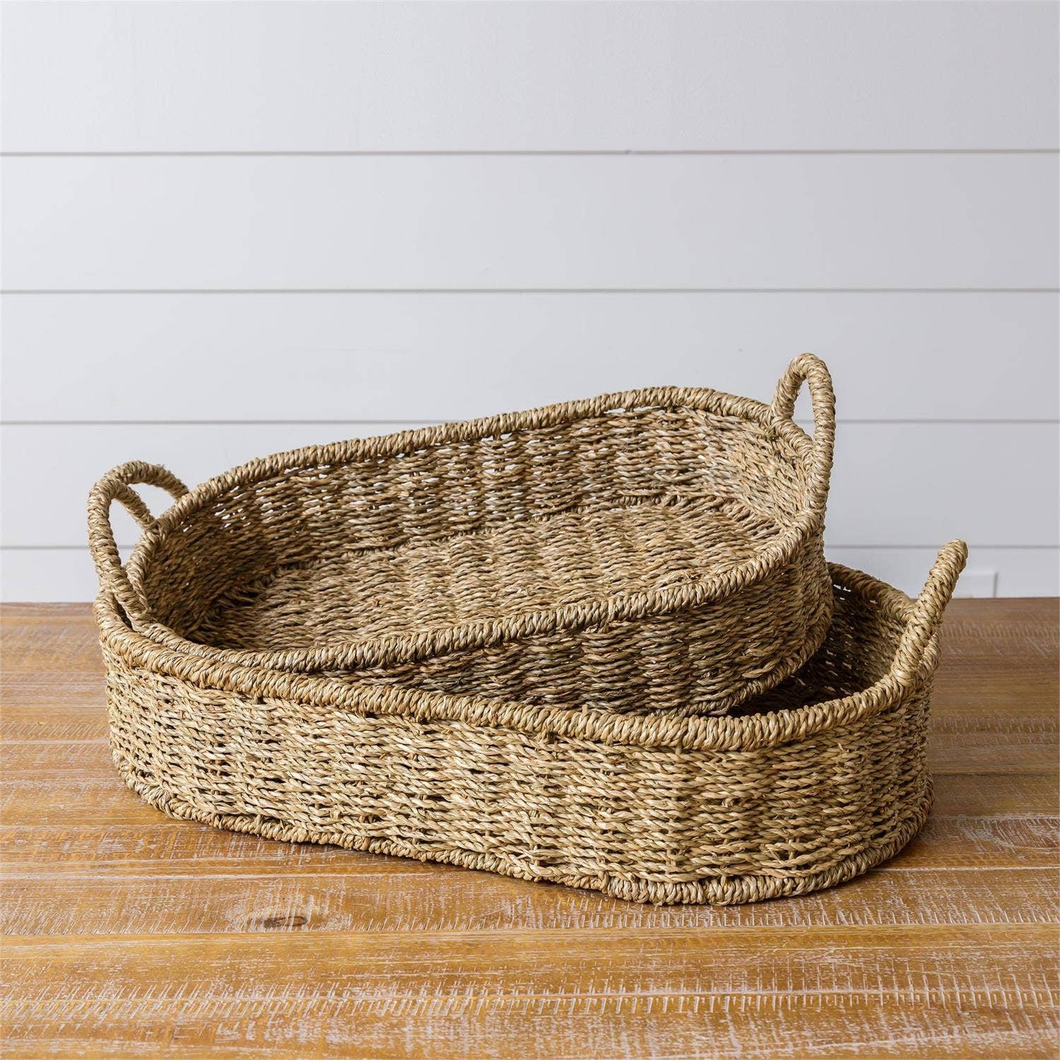 Audrey's Home & Gift – wholesale Basket – Handmade Seagrass Oval Basket Trays (Set Of 02)2