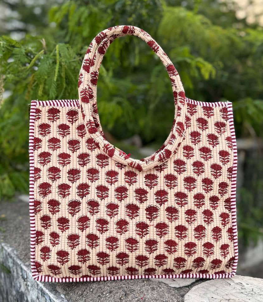 bhavnas boutique - Wholesale Tote Bag - Women's - SoftStitch Cotton Quilted Purse Block Printed Shopping Bags2