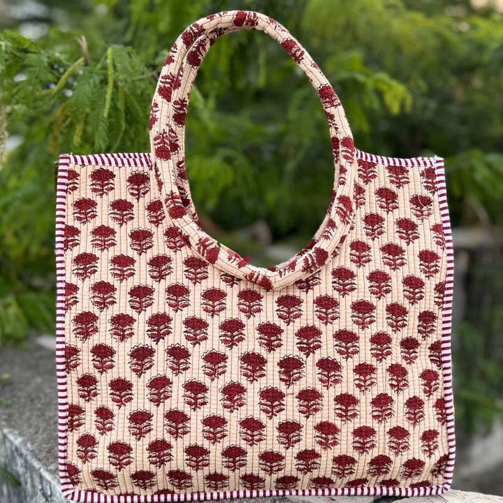 bhavnas boutique - Wholesale Tote Bag - Women's - SoftStitch Cotton Quilted Purse Block Printed Shopping Bags2
