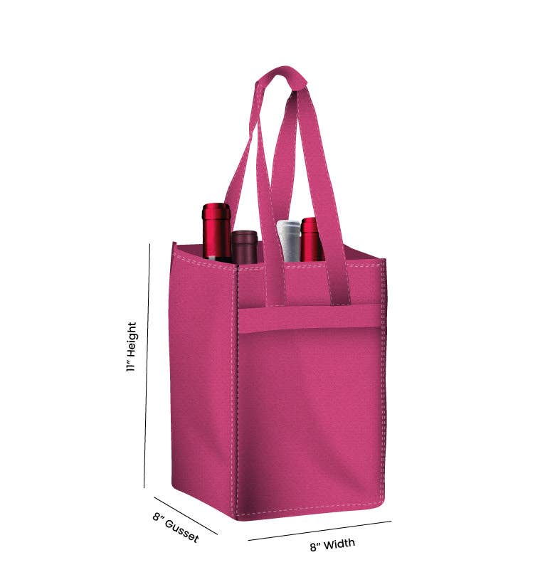 Non Woven Totes - Wholesale Wine Tote - Reusable 4-Bottle Wine Tote Bag-8x11x8 with Bottom Gusset | Custom Printed Wine Totes24