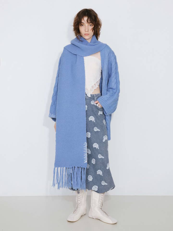 Cable Knit Cardigan with Wool Blend for wholesale by CUBIC