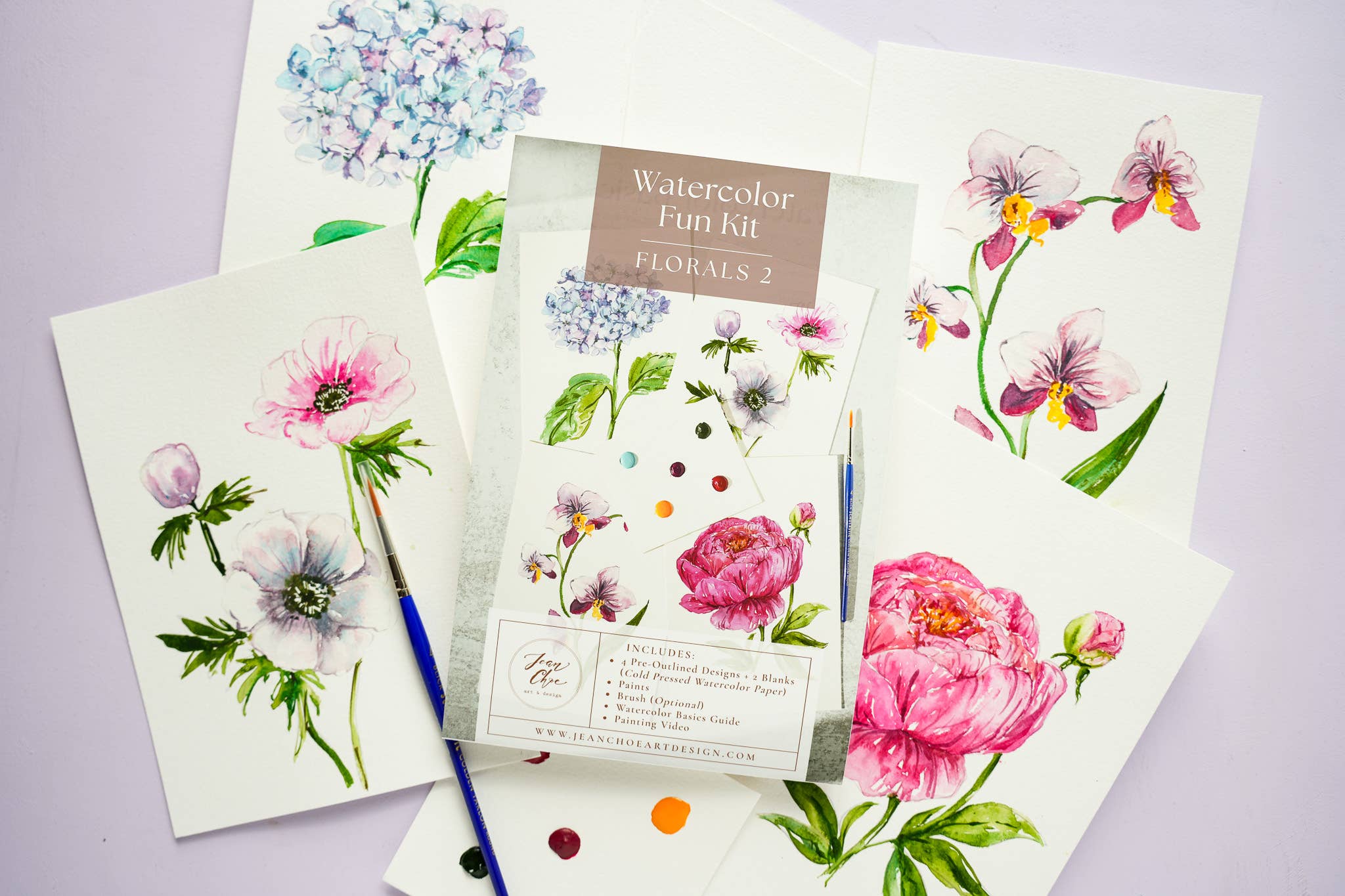 Jean Choe Art & Design - Wholesale DIY Craft Kit - Florals 2 Watercolor Painting Kit: DIY Art Kit for Beginners6