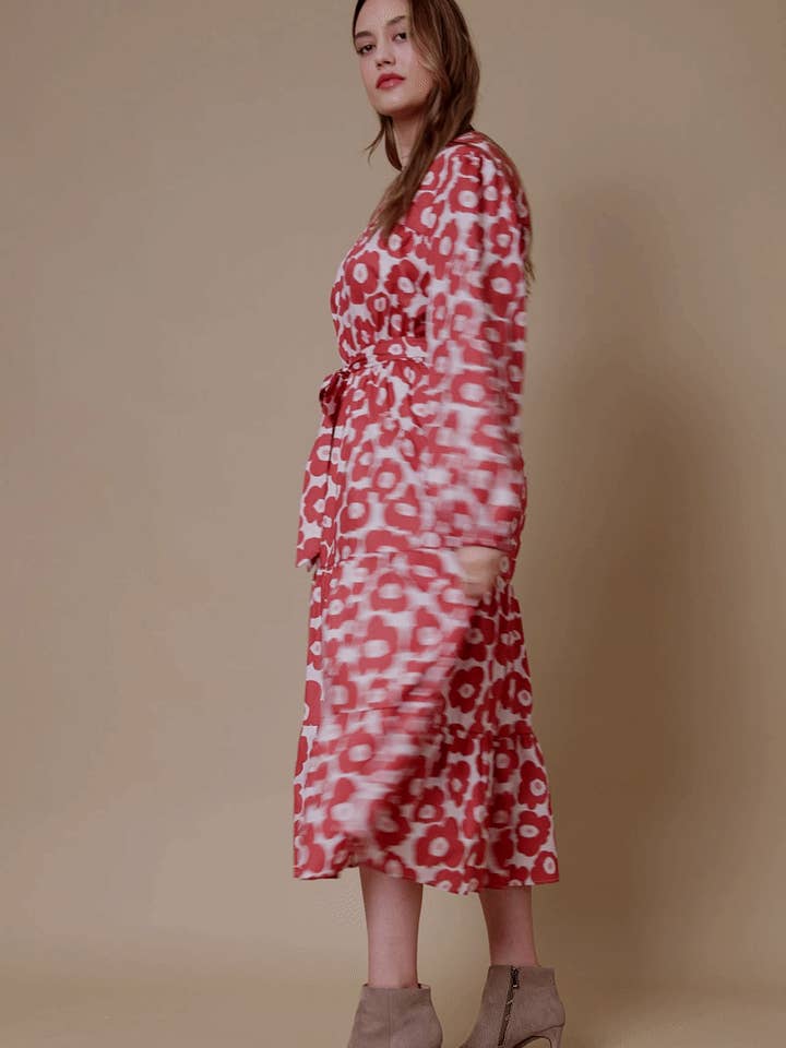 Malva Vestido con cuello cuadrado con cinturón y estampado floral atrevido para mujer de venta al por mayor en Faire6