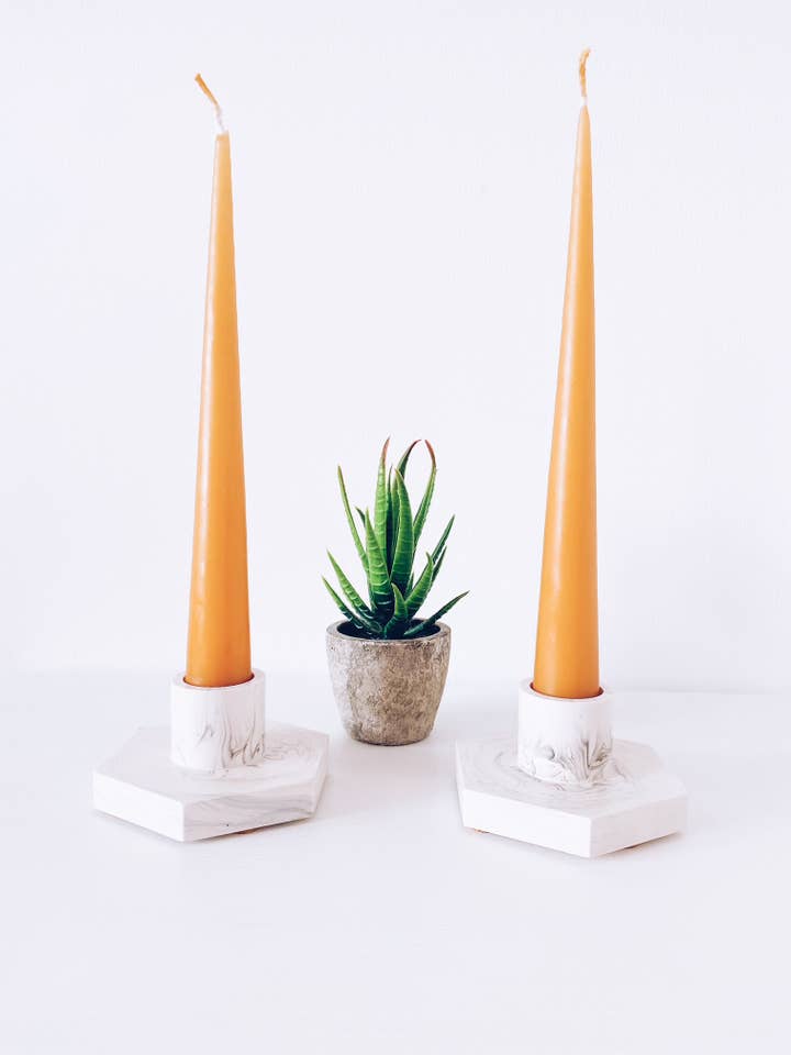 Hexagon Marbled Candle Holders ( Set of 2) for wholesale by dottie + olive