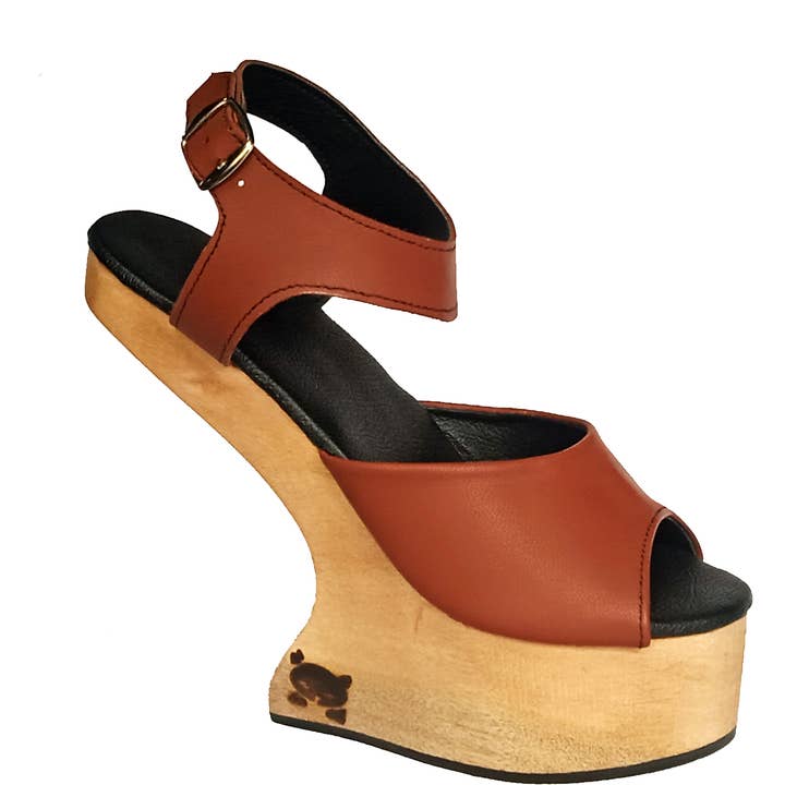 S1: Lady Gaga Style Heelless Sculpted Wooden Wedge Mule for wholesale by OMES