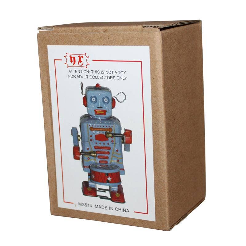 Tribal Trade GmbH - Wholesale Decorative Figurine - Robot robot with drum blue sheet metal robot tin toy3
