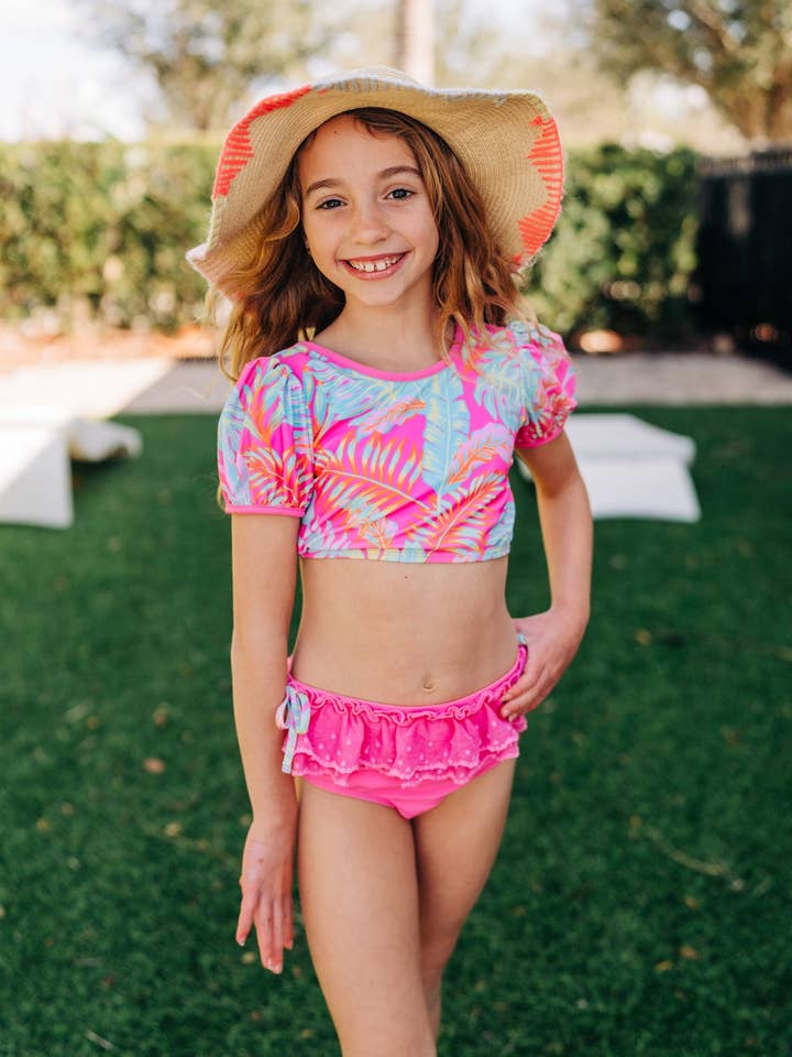 Paraíso Rosa de Palmeras Bikini de Manga Abullonada para venta al por mayor de Love and Grow Clothing Co