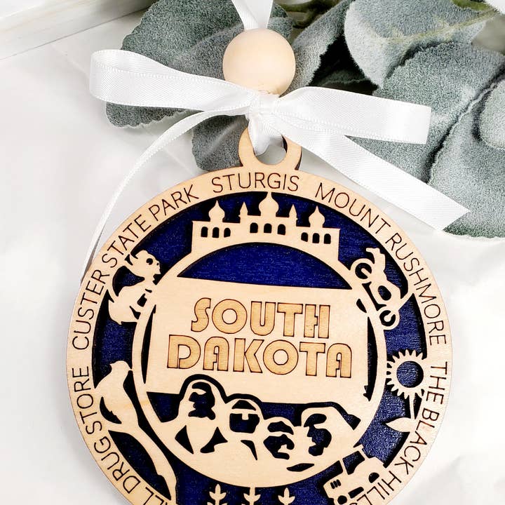 '26 South Dakota Souvenir Ornament with Detailed Cut Design for wholesale by Cul de Sac Critters