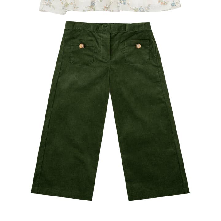 Camilla-Hose aus Feincord in Moosgrün für den Großhandel von Kidiwi handmade