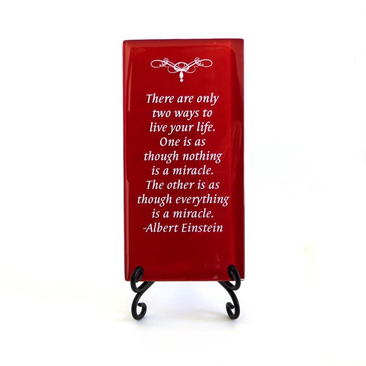 Lifeforce Glass, Inc. - Wholesale Desk/Tabletop Sign - Inspirational Glass Plaque- Einstein Quote
