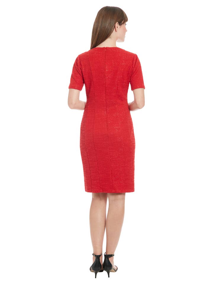 Maggy London Group - Wholesale Dress - Women's - CURVED NECKLINE SHORT SLEEVE SHEATH WITH BUTTONS2
