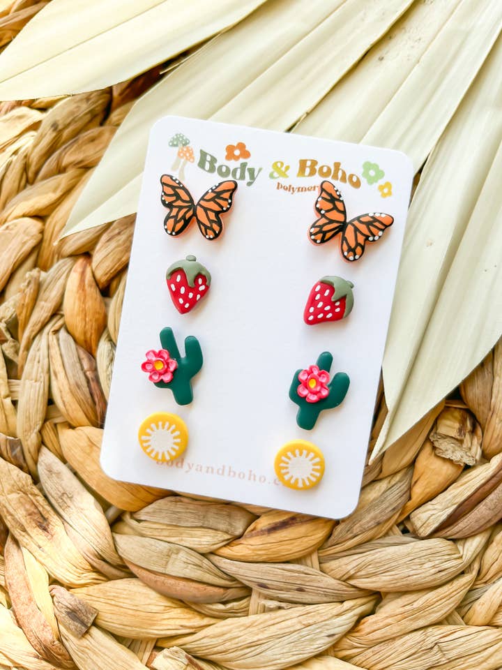 Summer Love Stud Pack//Ohrringe aus Polymerton für den Großhandel von Body & Boho