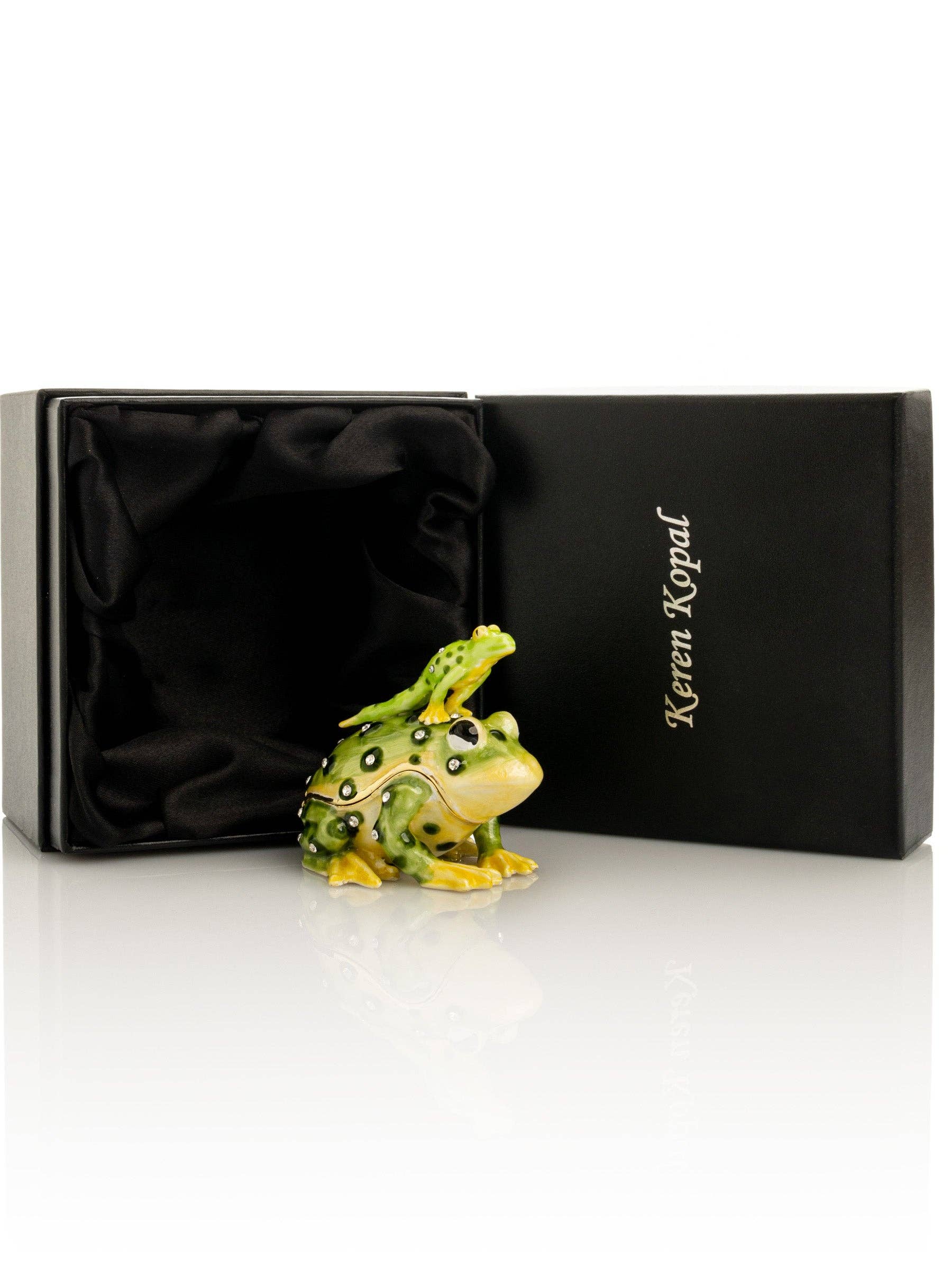 Keren Kopal – wholesale Decorative figurine – Black Spotted Toad Frog with a Baby Frog on the back6