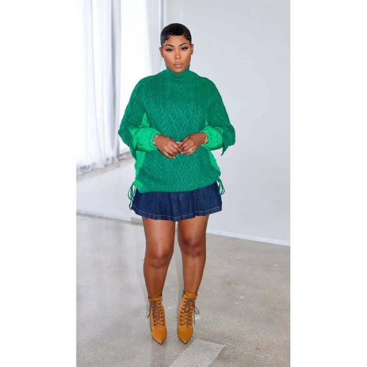 GREEN Quilted Back Turtle Neck Sweater for wholesale on Faire