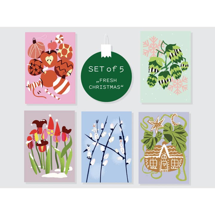 Christmas Postcard Set Of 5 Fresh Christmas/ A6 Illustration for wholesale by Luste Illustration