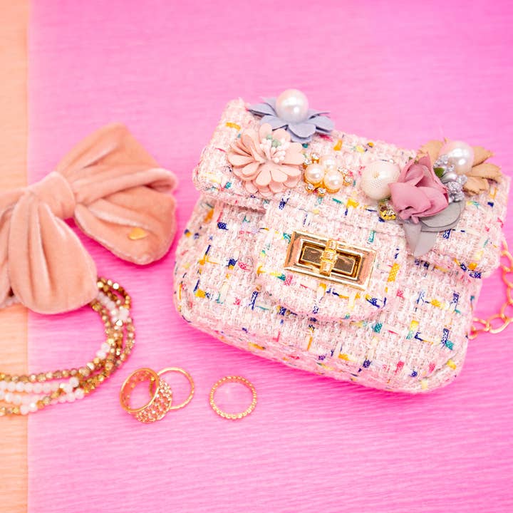 Mini Tweed Pearly Florals Crossbody - Pink for wholesale by Bewaltz
