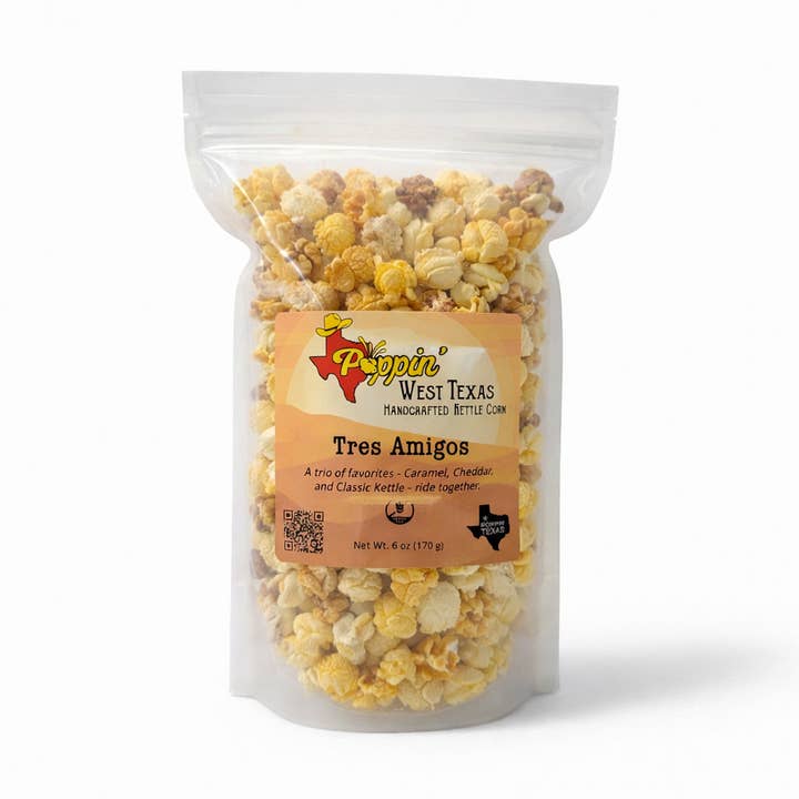 Tres Amigos Popcorn - 9 cups for wholesale by Poppin' West Texas